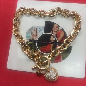 Rose Gold Plated Heart Charms Bracelet 18cm
